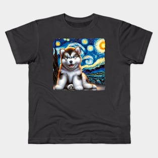 Starry Alaskan Malamute Portrait - Dog Portrait Kids T-Shirt